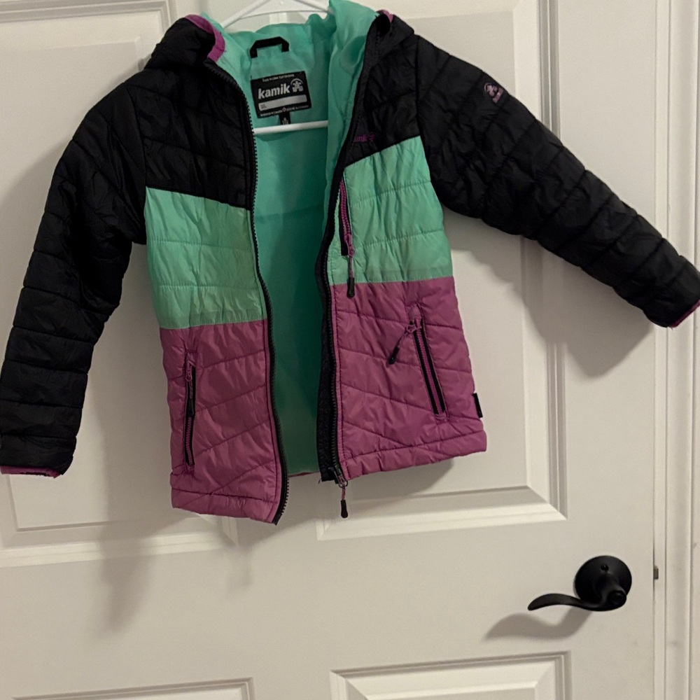 Kamik Kids' Black, Mint, and Pink Puffer Jacket